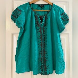 Sonoma Teal & Brown Western Blouse. Size XL